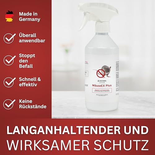 BIOFORMEL Mäuse Ex Spray Plus 1L - Effektive Mäuse- und Rattenabwehr für Innen und Außen - Geraniol-basiertes Mausspray