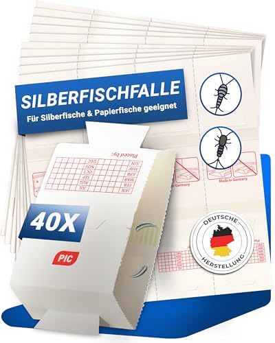 PIC Silberfischfalle 20x - Effektive, giftfreie Falle mit starkem Kleber - Ideal für Haushalte mit Kindern & Haustieren