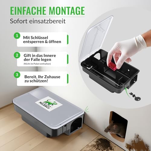 2X Profi Rattenfalle – Abschließbare Rattenköderbox für Haus und Garten – Kindersicher, mit Warnaufklebern & ohne Gift