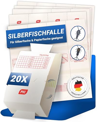 PIC Silberfischfalle 20x - Effektive, giftfreie Falle mit starkem Kleber - Ideal für Haushalte mit Kindern & Haustieren