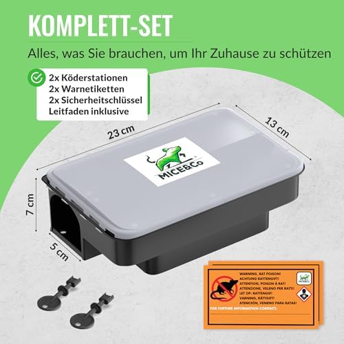 2X Profi Rattenfalle – Abschließbare Rattenköderbox für Haus und Garten – Kindersicher, mit Warnaufklebern & ohne Gift
