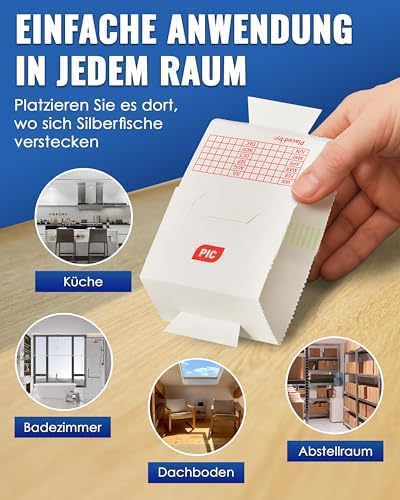 PIC Silberfischfalle 20x - Effektive, giftfreie Falle mit starkem Kleber - Ideal für Haushalte mit Kindern & Haustieren