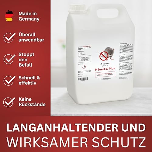 BIOFORMEL Mäuse Ex Spray Plus 1L - Effektive Mäuse- und Rattenabwehr für Innen und Außen - Geraniol-basiertes Mausspray