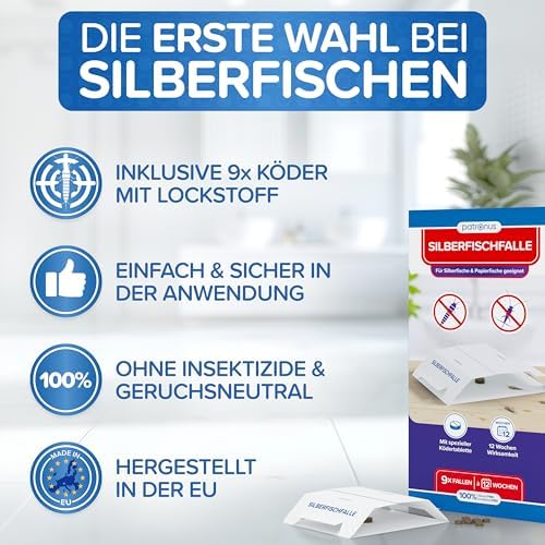 Patronus Silberfischfalle - Effektive, giftfreie Klebefalle für Silberfisch-Befall in jedem Wohnraum inkl. E-Book zur B