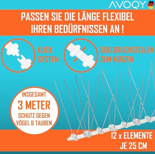 Premium Taubenabwehr-Spikes 5-REIHIG, 3 Meter, Rostfrei, ideal für Balkon, effektiv gegen Tauben!