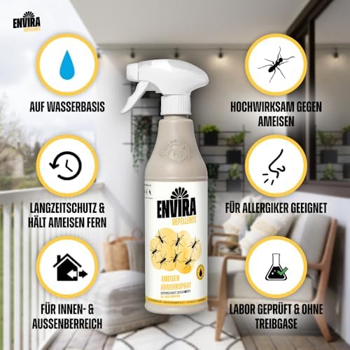 Envira Ameisenspray 5 Liter - Effektives Langzeit-Abwehrmittel gegen Wegameisen und Pharaoameisen für Wohnung, Balkon un