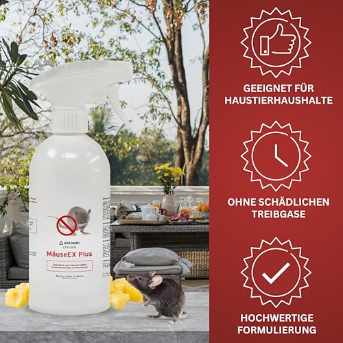 BIOFORMEL Mäuse Ex Spray Plus 1L - Effektive Mäuse- und Rattenabwehr für Innen und Außen - Geraniol-basiertes Mausspray