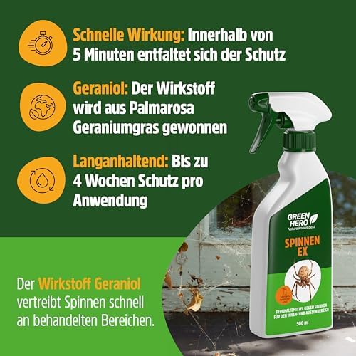 Green Hero Spinnen-Ex Spray 500ml - Effektives Fernhaltemittel gegen Spinnen für Innen und Außen, nachhaltige Abwehrlösu