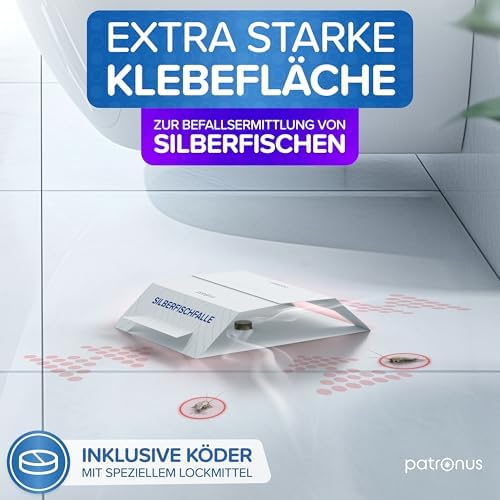 Patronus Silberfischfalle - Effektive, giftfreie Klebefalle für Silberfisch-Befall in jedem Wohnraum inkl. E-Book zur B