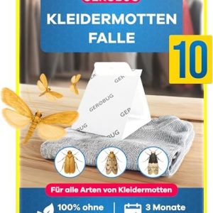 Gerobug Kleidermottenfalle 10 Stück - Effektive Pheromon-Mottenfalle für Langzeitschutz in Ihrem Kleiderschrank