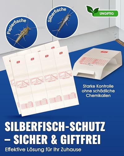 PIC Silberfischfalle 20x - Effektive, giftfreie Falle mit starkem Kleber - Ideal für Haushalte mit Kindern & Haustieren
